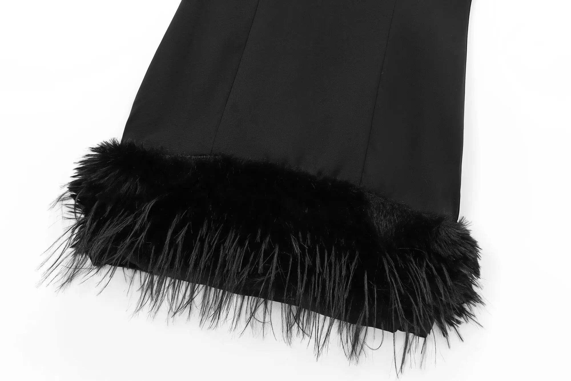 Black Sleeveless Mini Dress with Feather Details
