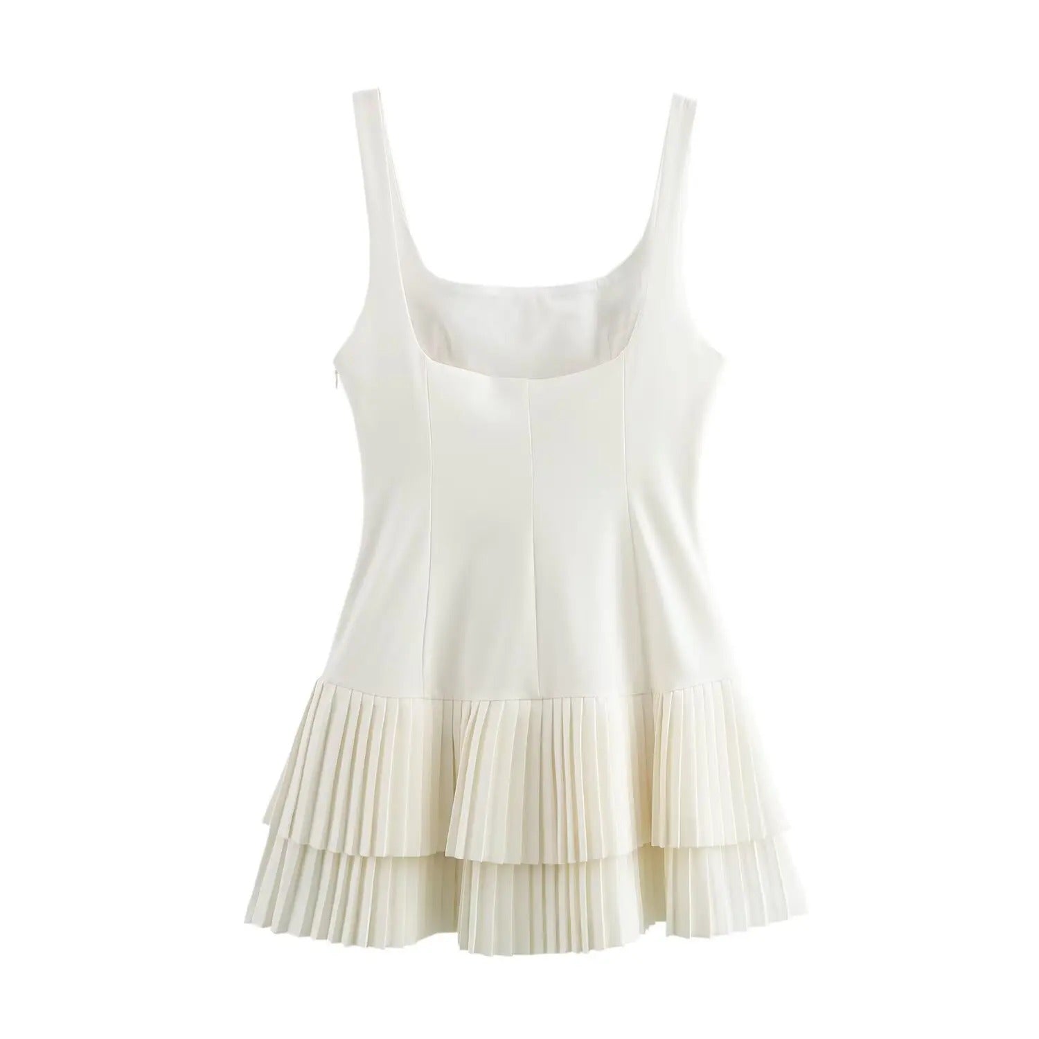 Sleeveless Mini Dress with Square Neckline and Pleated Design