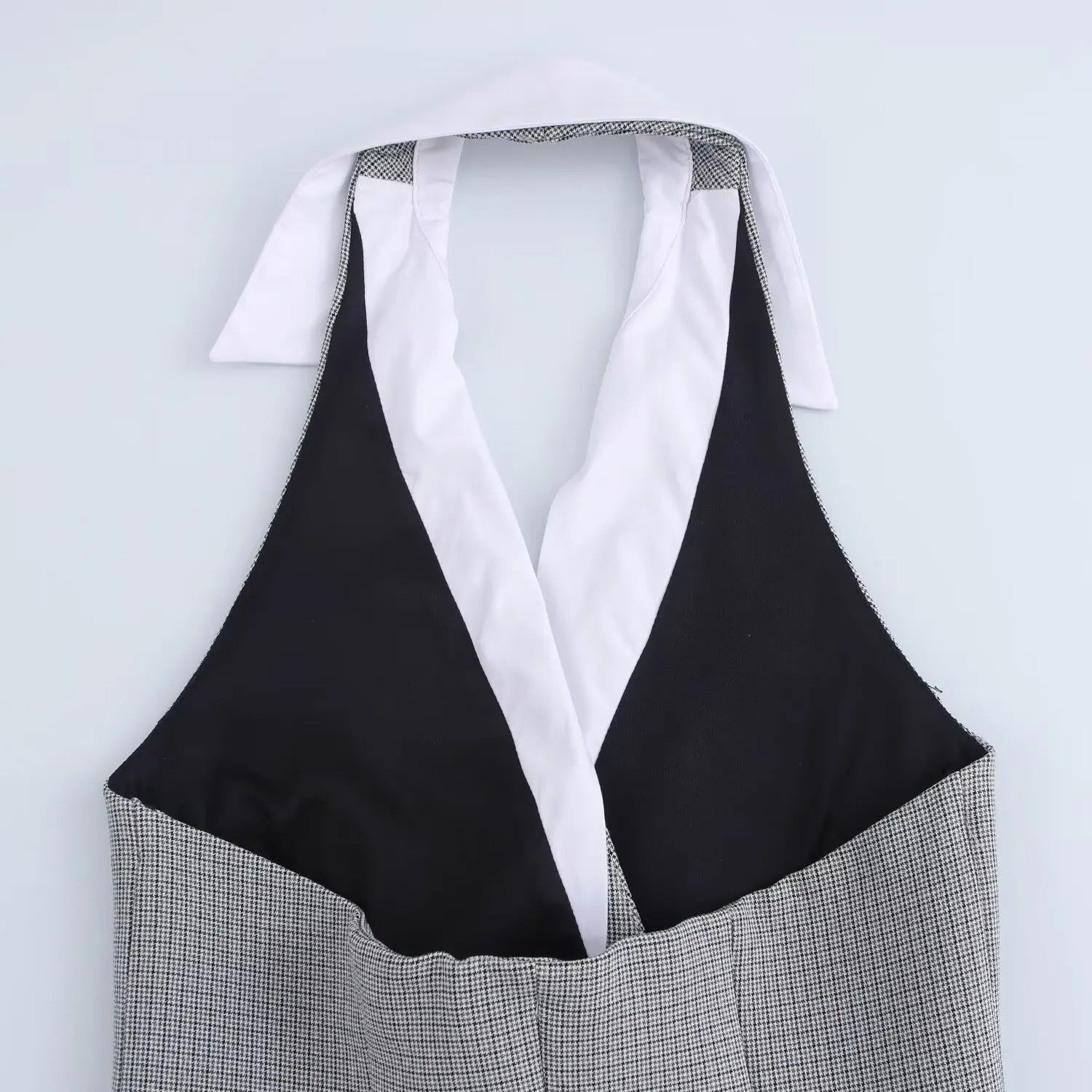 Grey Sleeveless Mini Dress with Turn-Down Collar and Double-Breasted Detail
