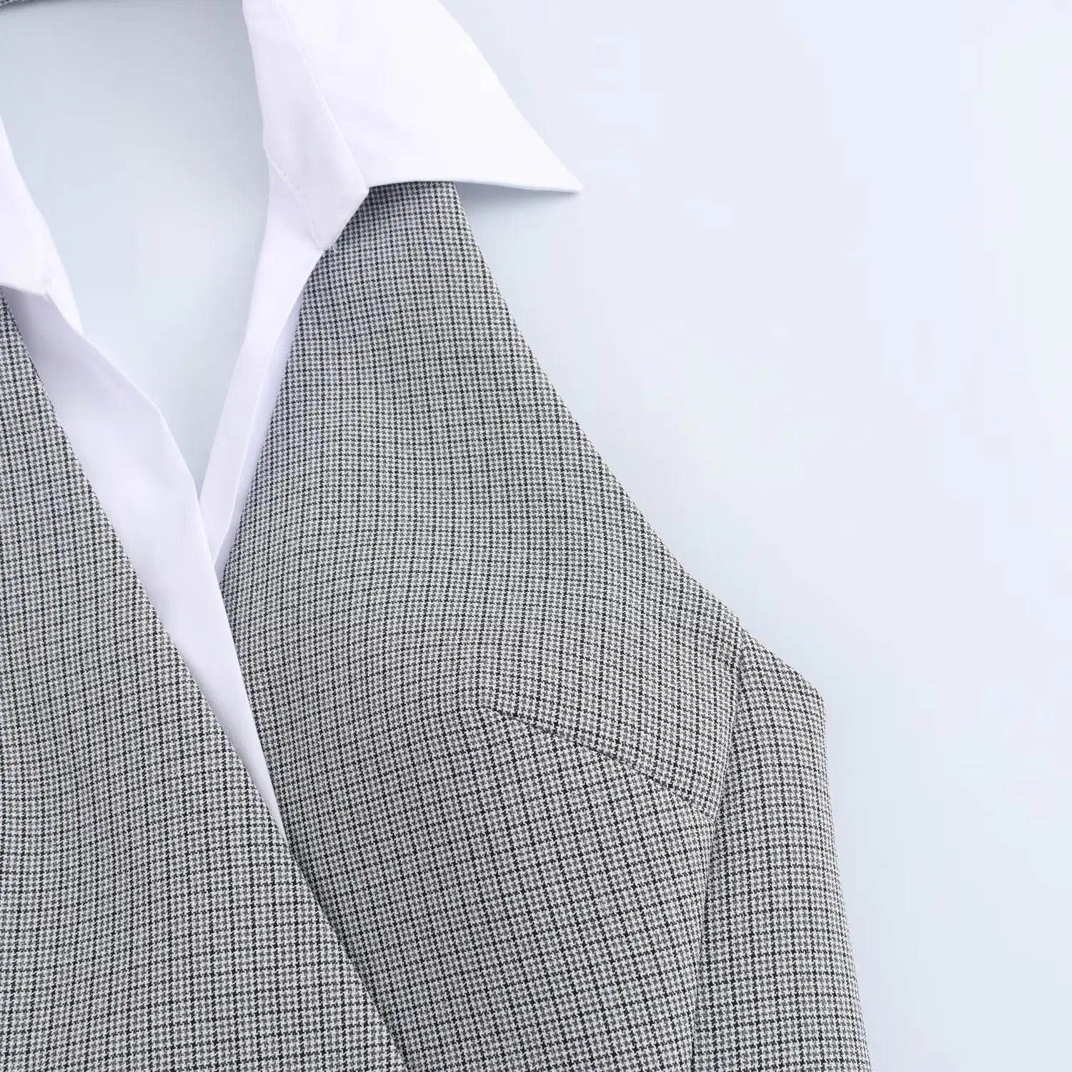 Grey Sleeveless Mini Dress with Turn-Down Collar and Double-Breasted Detail
