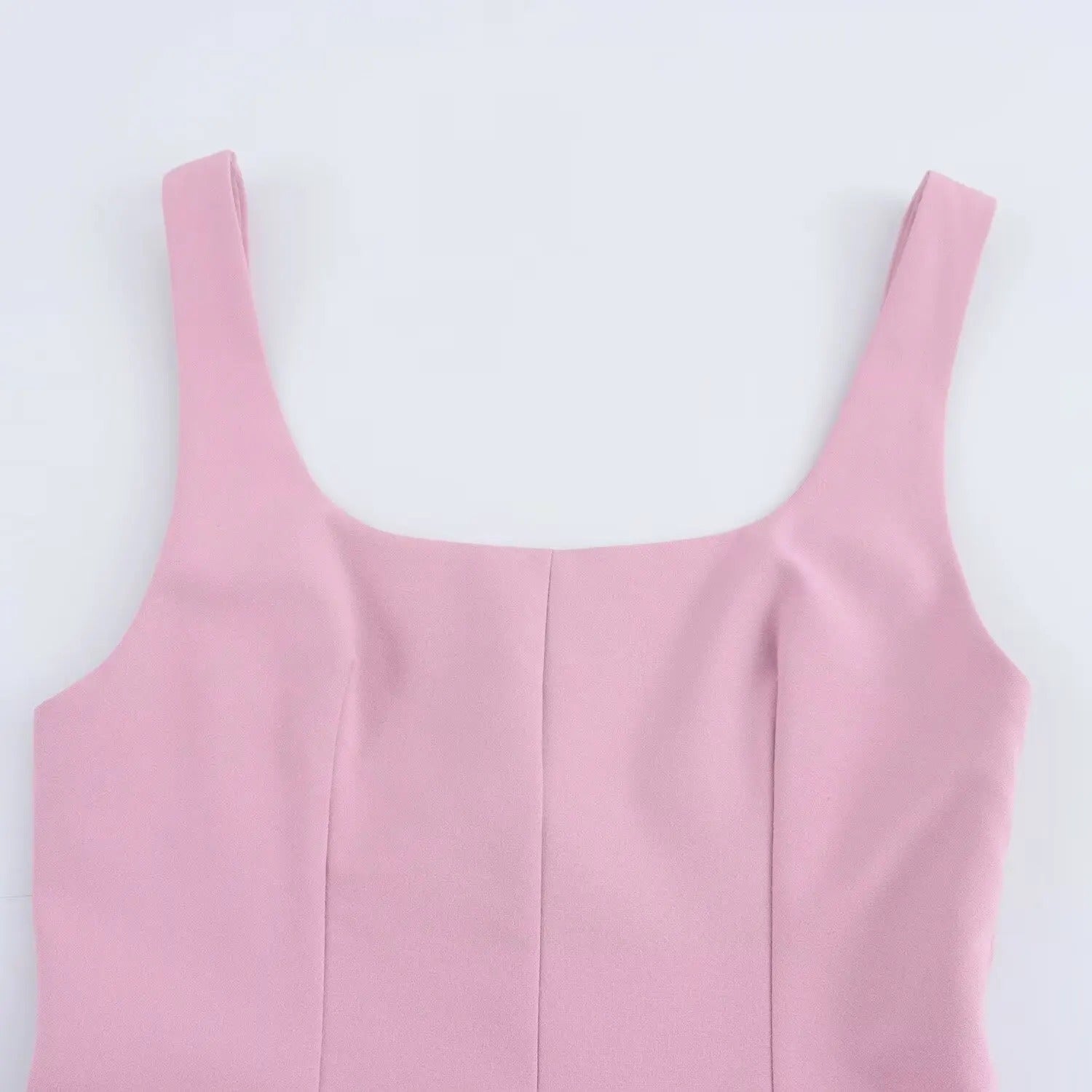 Sleeveless Mini Dress with Square Neckline and Pleated Design